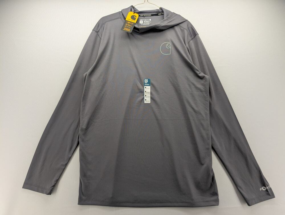 NWT Carhartt Men's Force Sun Defender Relaxed Logo Hoodie in Grey size Medium